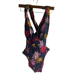 Sea Angel floral navy blue one piece bathing suit size S‎